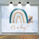 Lofaris Floral And Rainbow Light Blue Boys Baby Shower Backdrop